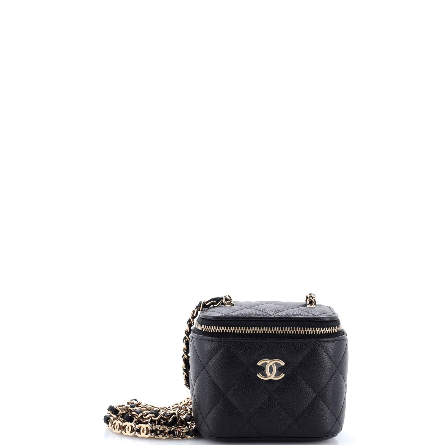 Tiny CC Link Vanity Case with Chain Quilted Caviar Mini