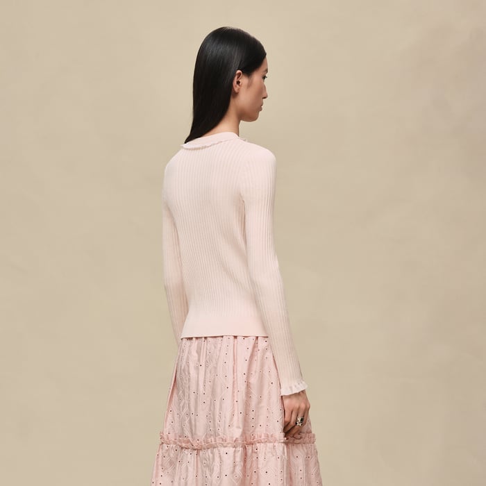 Rose Palomino Long-sleeve Cardigan With Ruffled Details