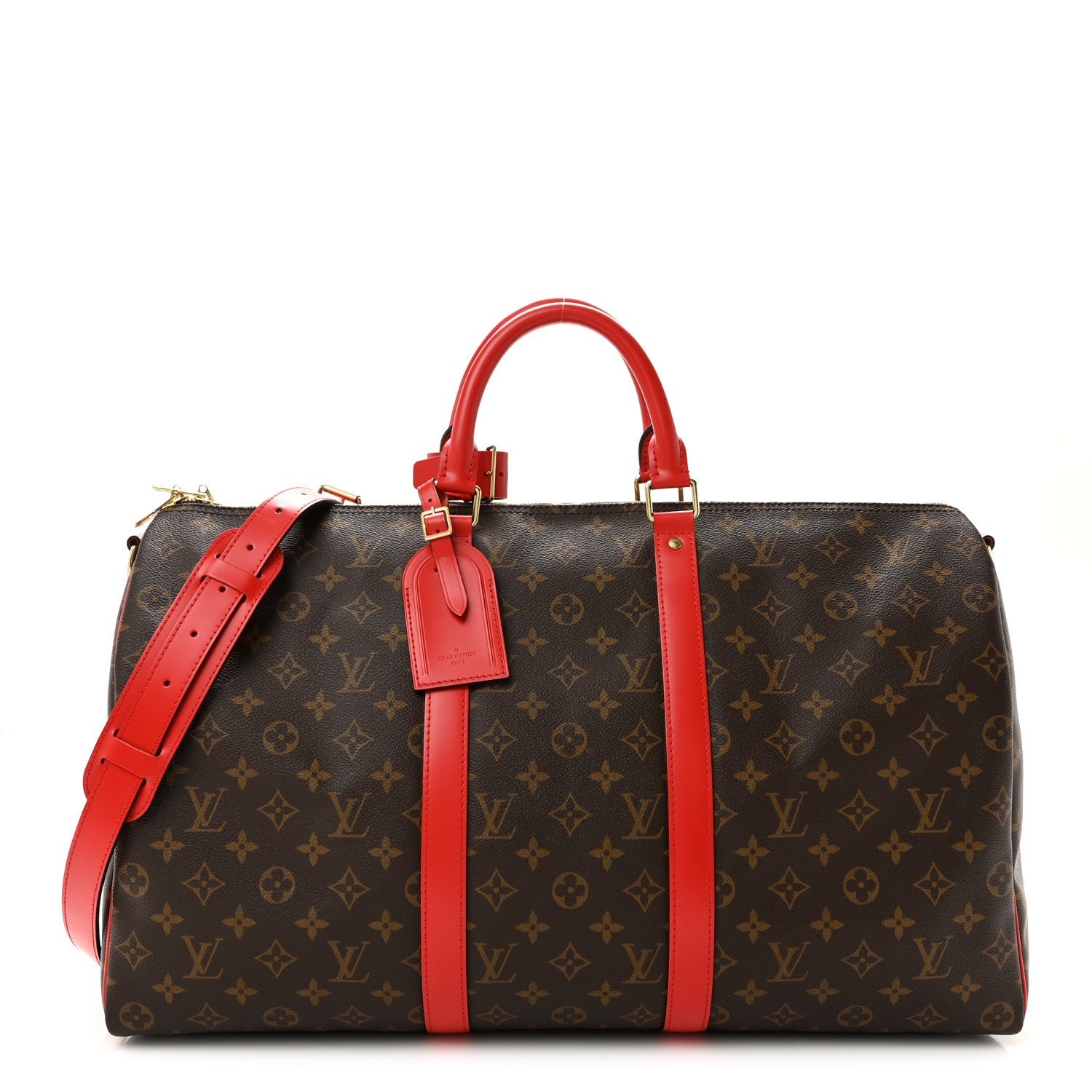Louis Vuitton Calfskin Monogram Keepall Bandouliere 50 Coquelicot