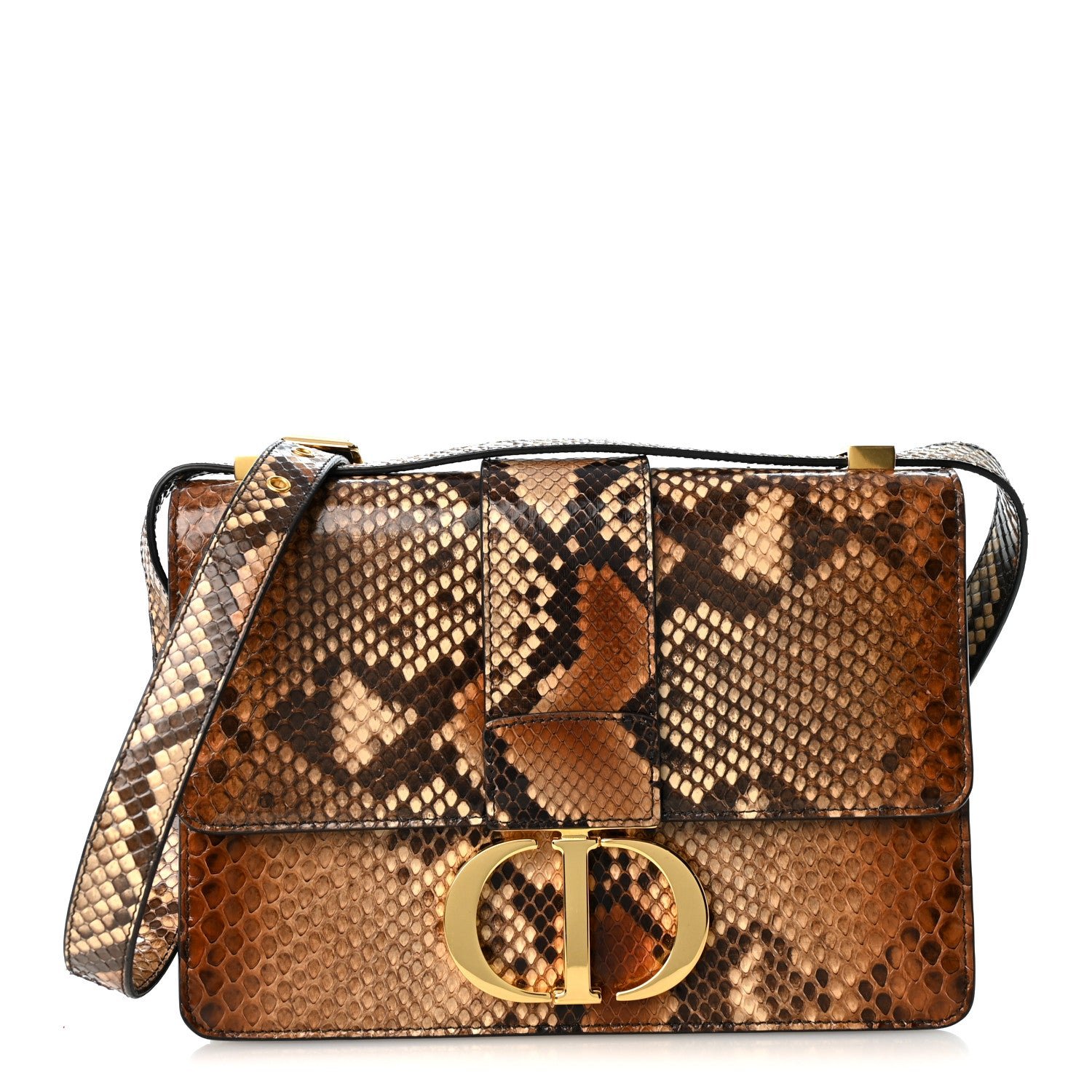 Christian Dior Snakeskin 30 Montaigne Flap Bag  Brown Multicolor