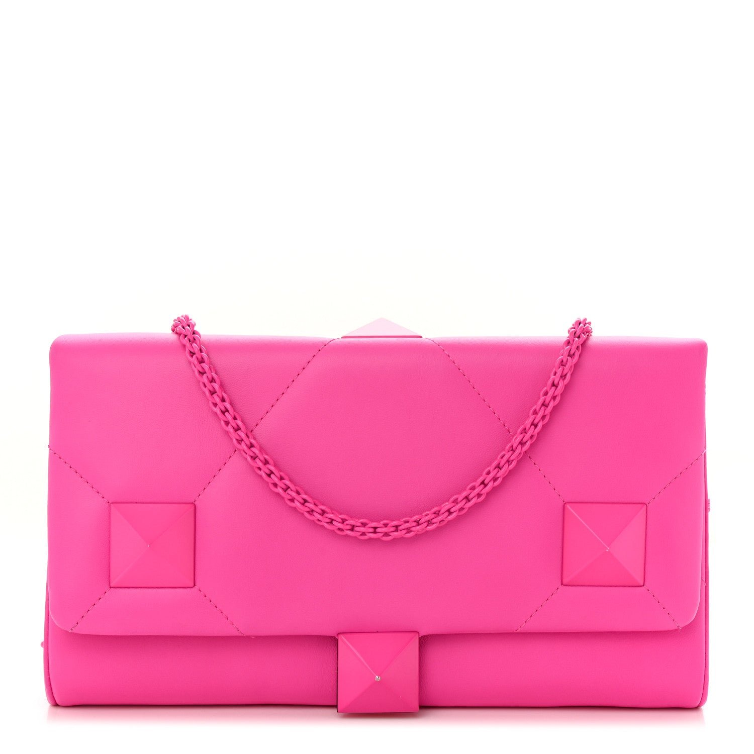 Valentino Garavani Nappa Lacquer Monochrome Roman Stud Wallet On Chain Pink PP