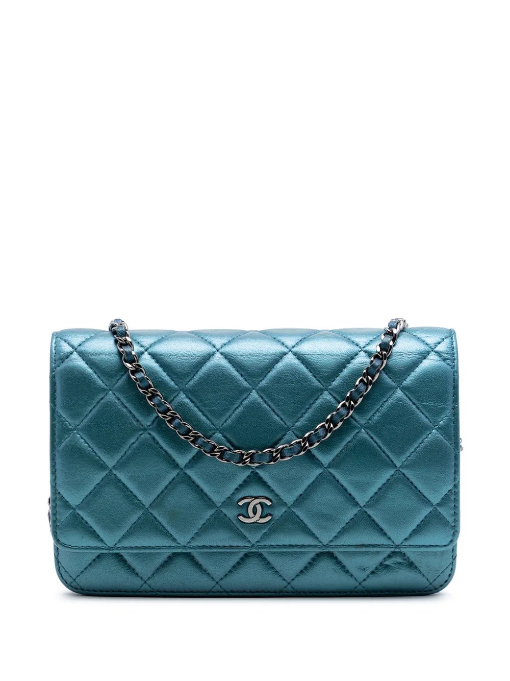 2017-2018 CC Quilted Metallic Lambskin Wallet On Chain crossbody bag