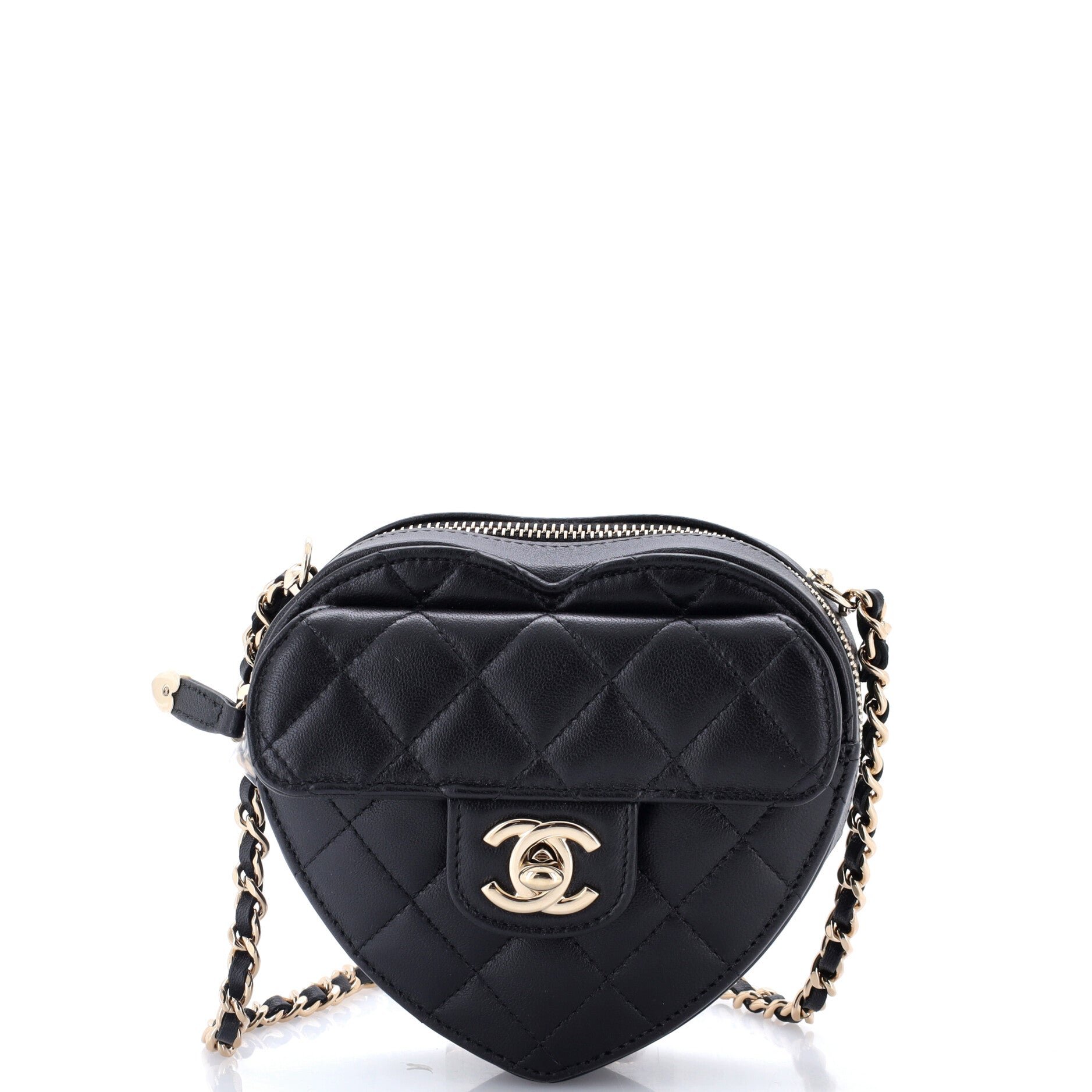 CC in Love Heart Clutch with Chain Quilted Lambskin