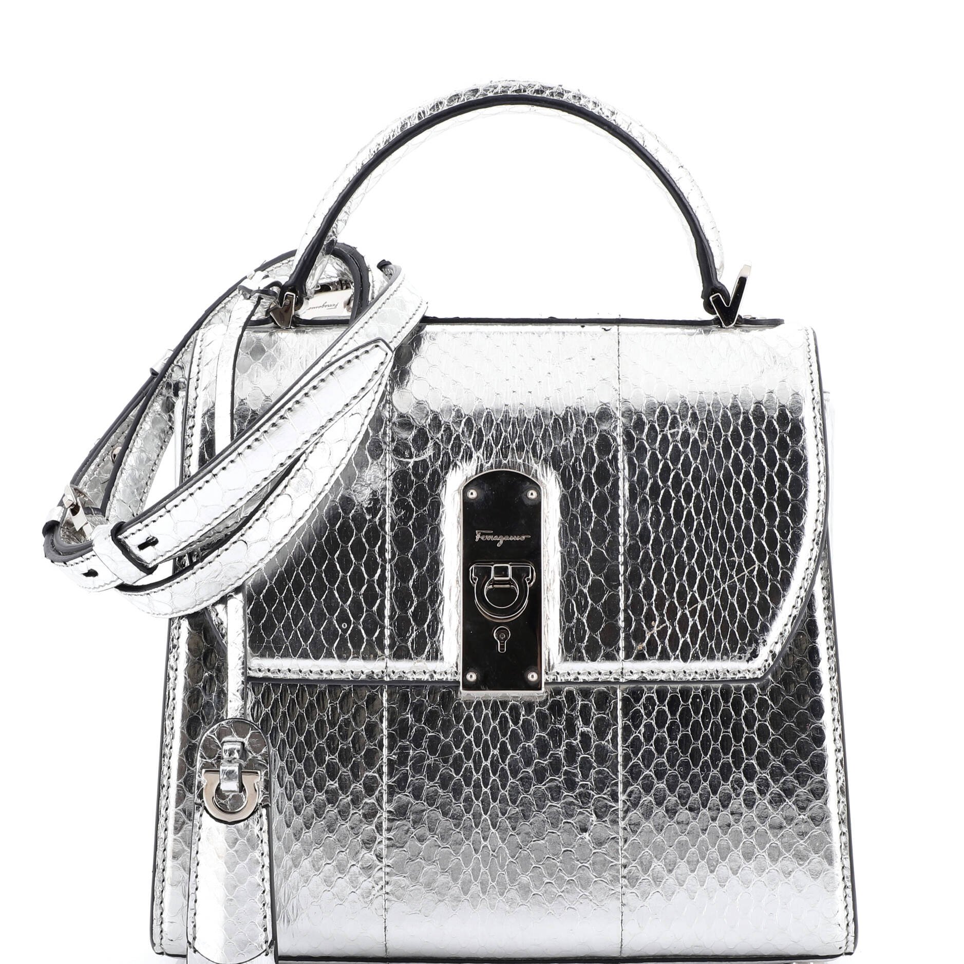 Salvatore Ferragamo Boxyz Top Handle Bag Snakeskin Medium