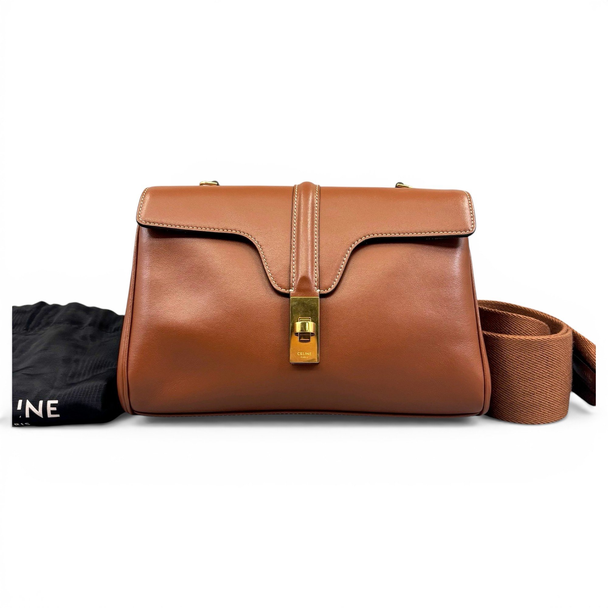 Clasp leather handbag
