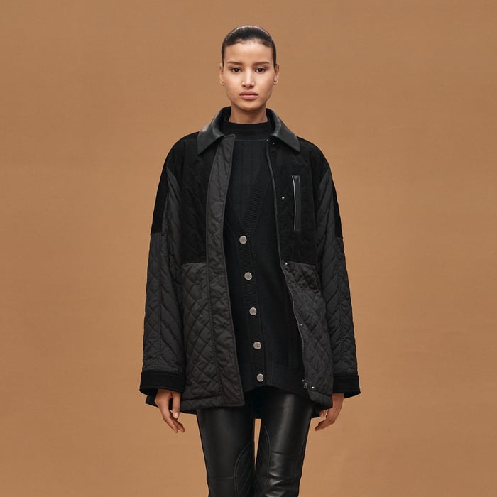 Noir Mixed Leather Coat
