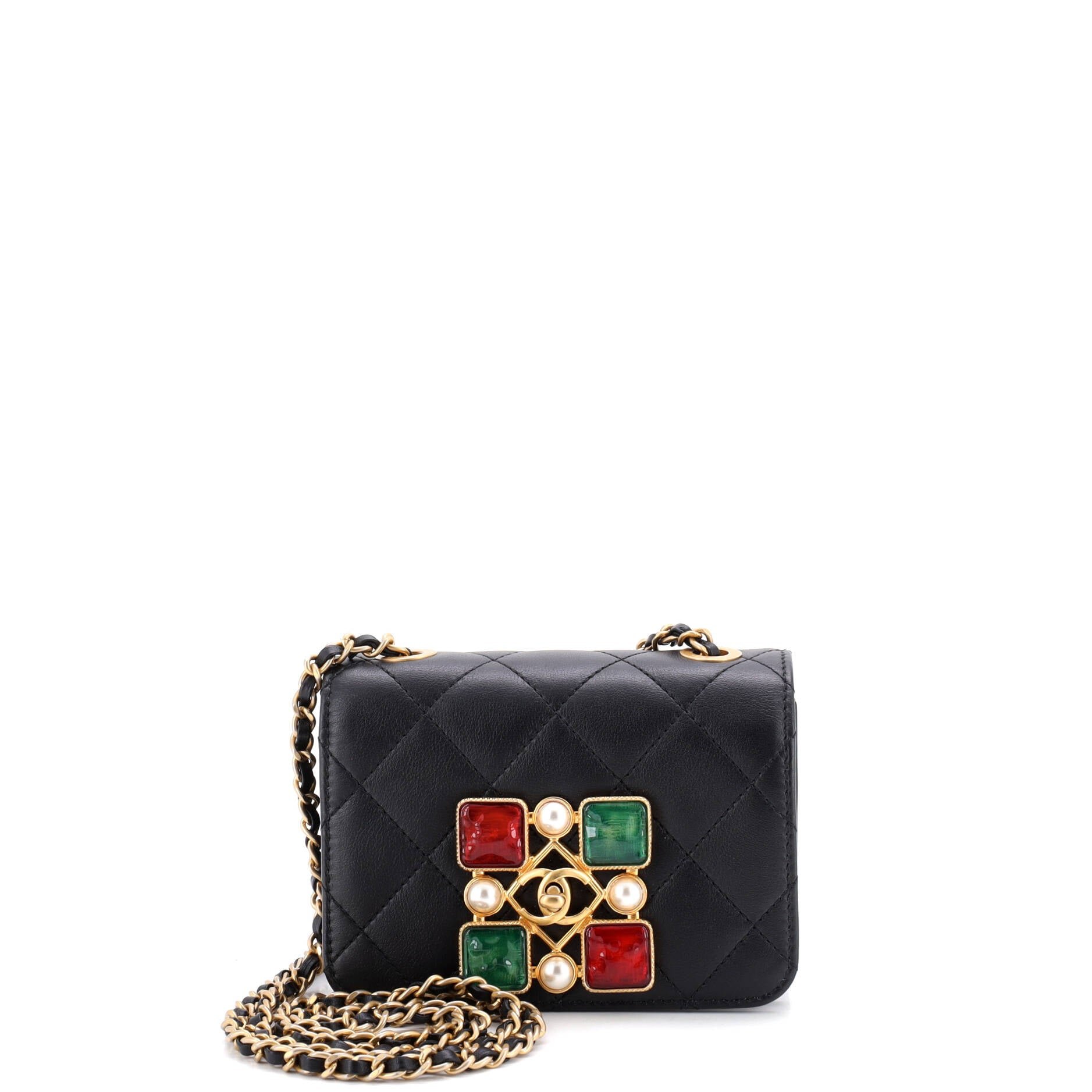 Resin and Pearl CC Full Flap Bag Quilted Calfskin Mini