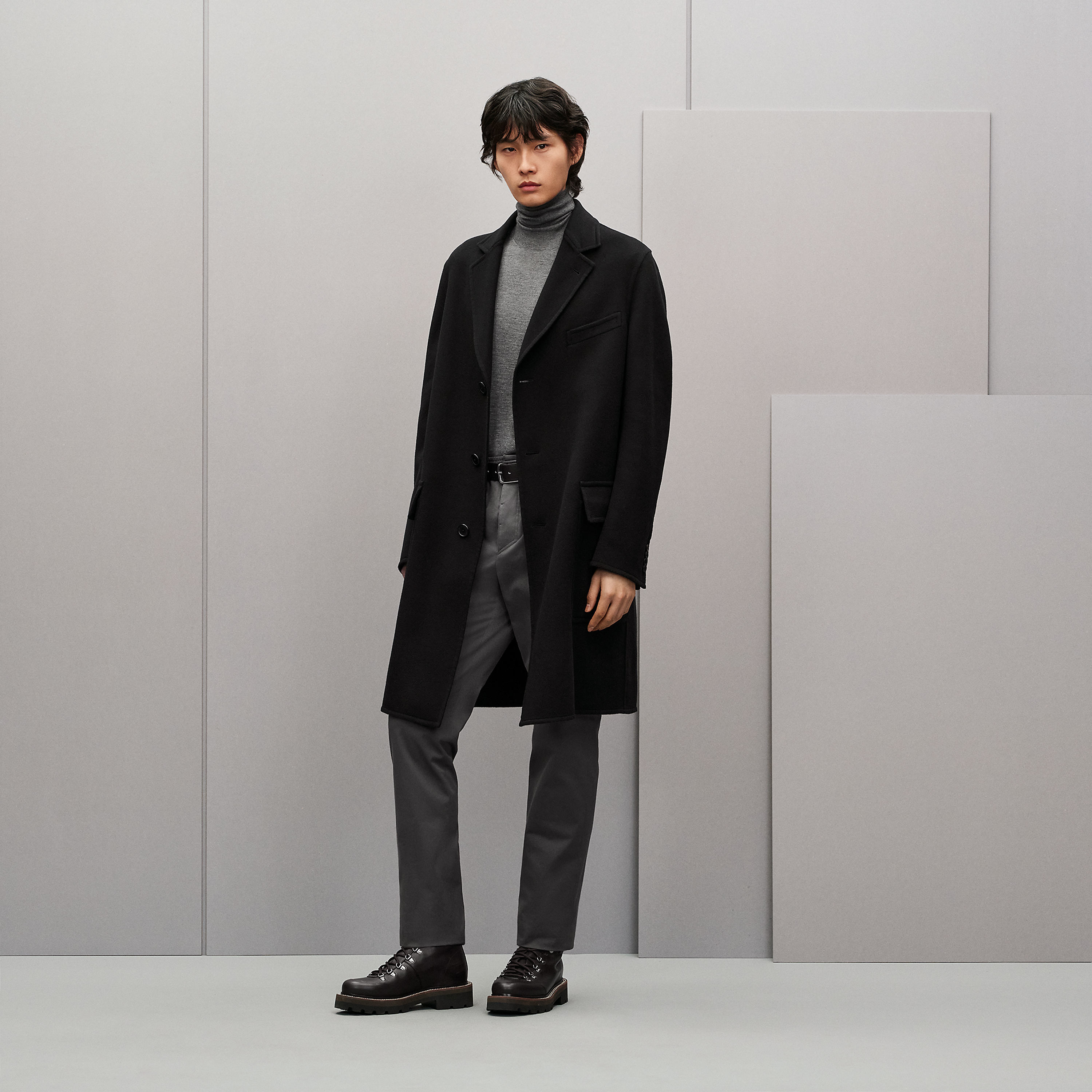 Emile cashmere coat with leather details