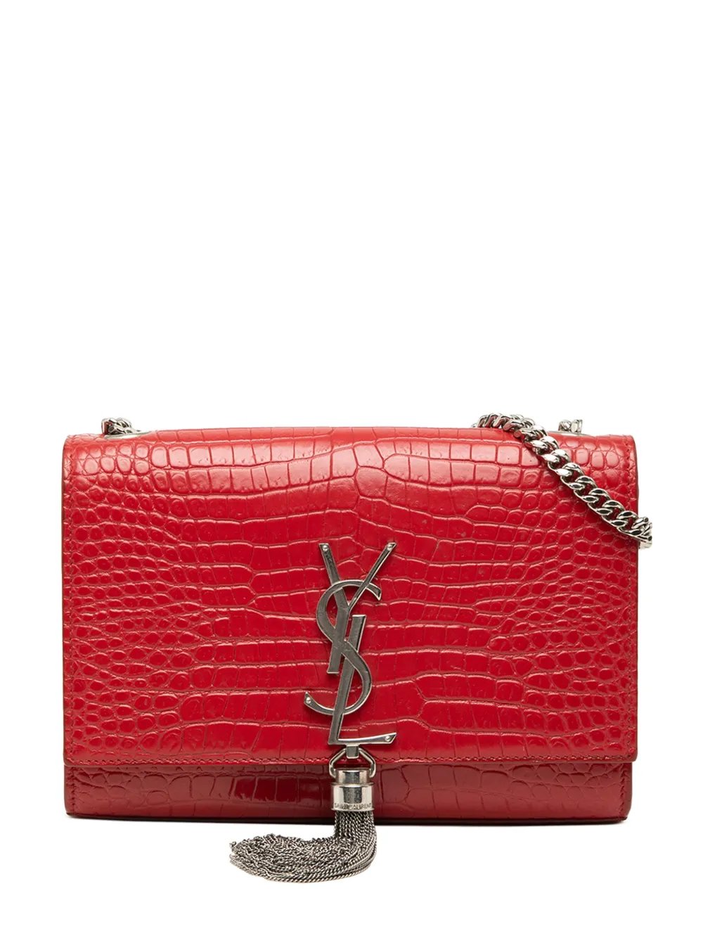 2018 Small Croc Embossed Leather Monogram Kate Tassel crossbody bag