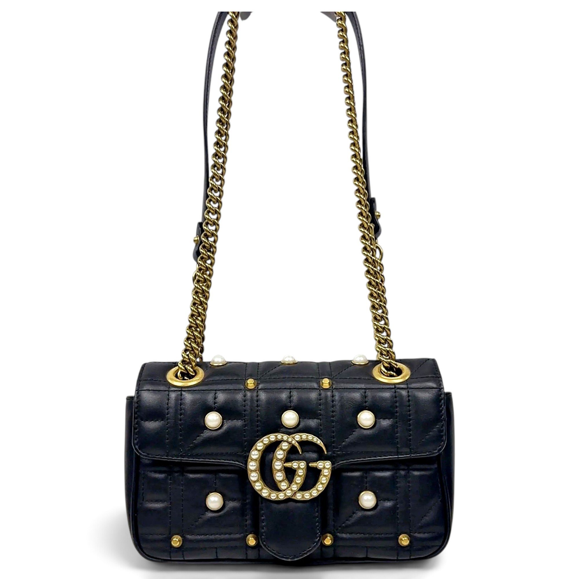 Pearly GG Marmont Flap leather crossbody bag