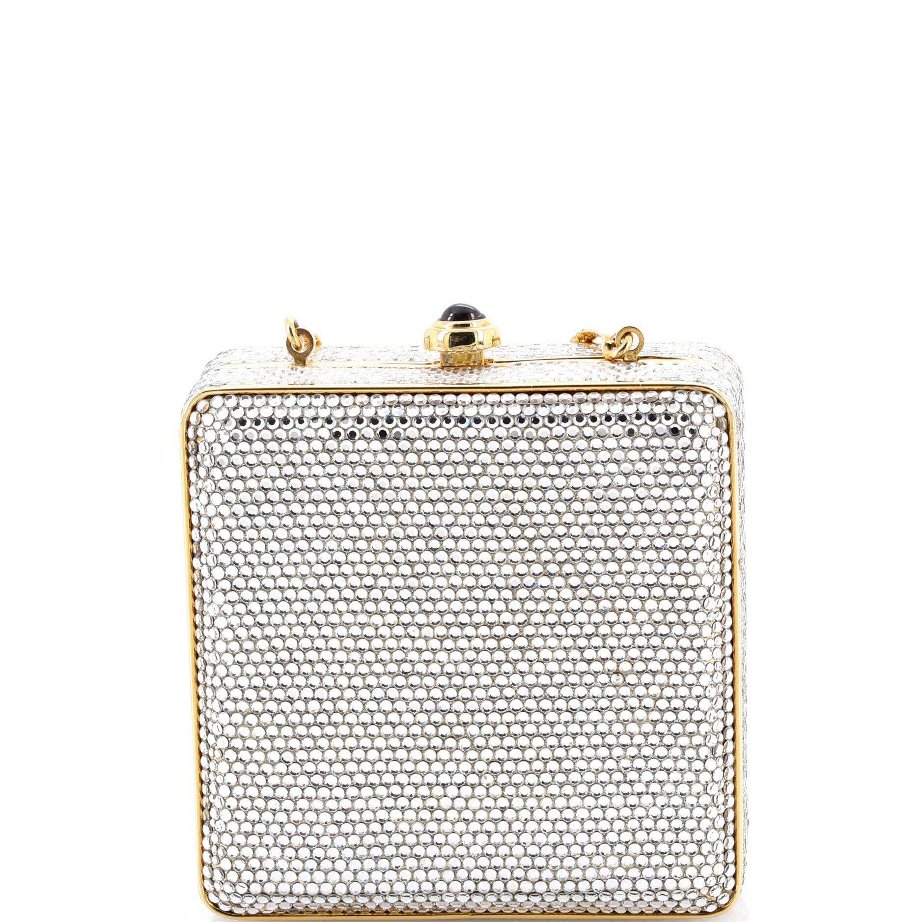 Judith Leiber Chain Minaudiere Box Clutch Crystal Small