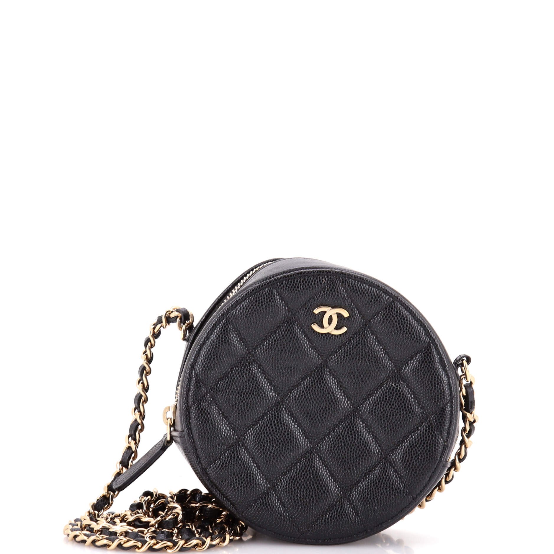 Chanel Round Clutch with Chain Quilted Caviar Mini