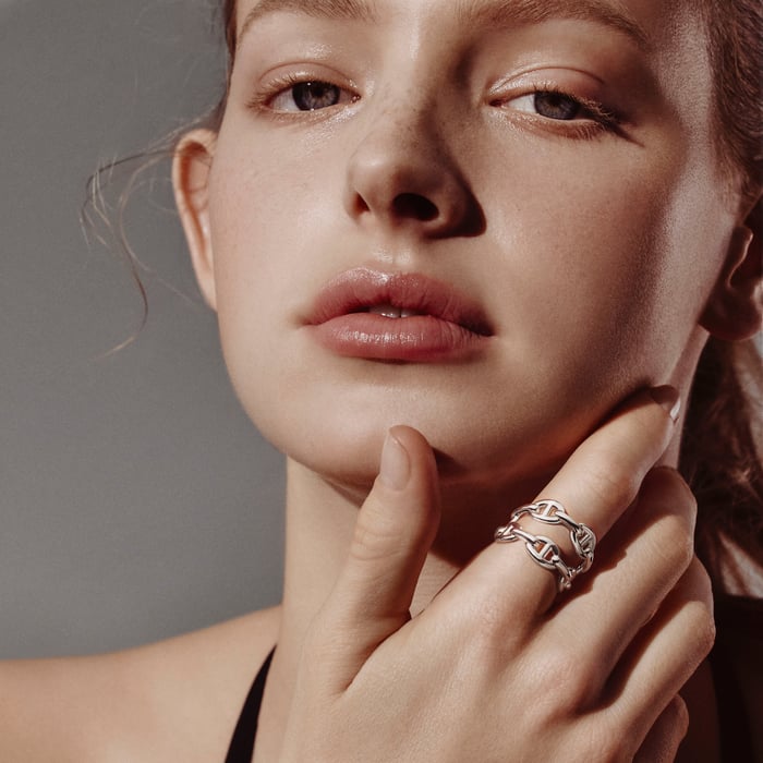 Sans Coloris Chaine d'Ancre Enchainee Ring, Double Row