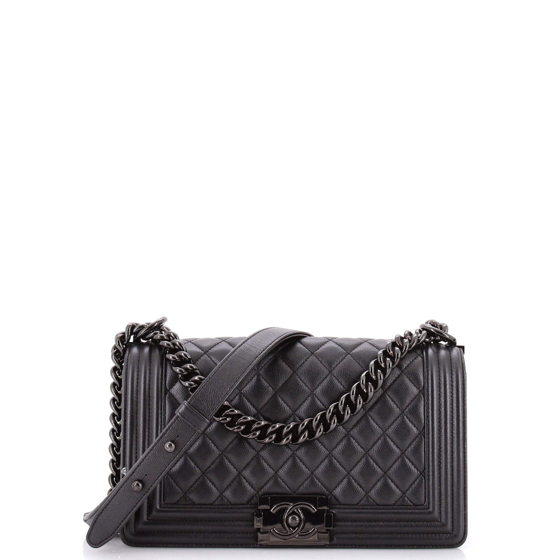 So Black Boy Flap Bag Quilted Caviar Old Medium
