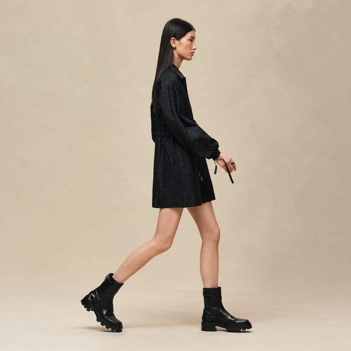 Noir Embroidered Drawstring Dress