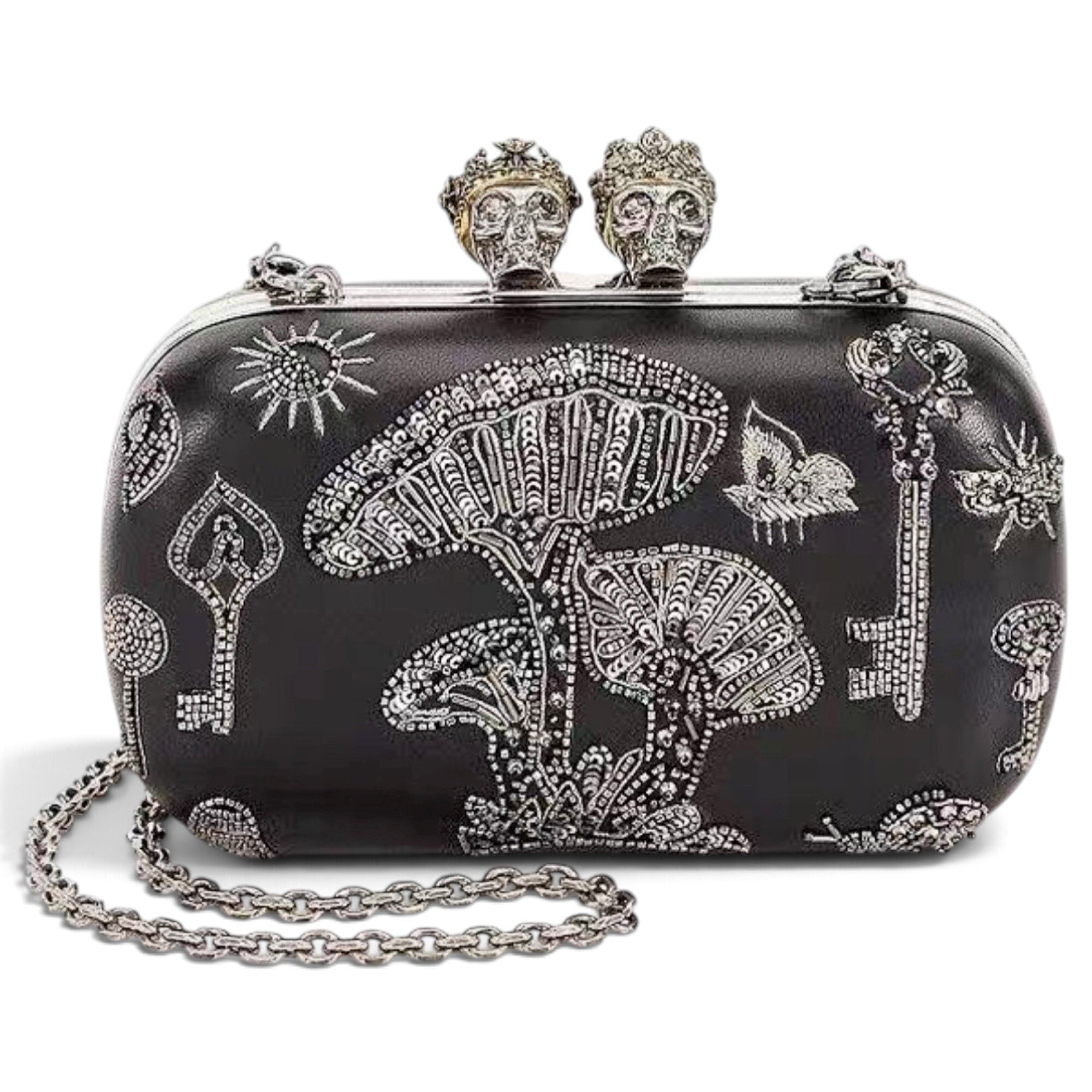 Skull leather clutch bag