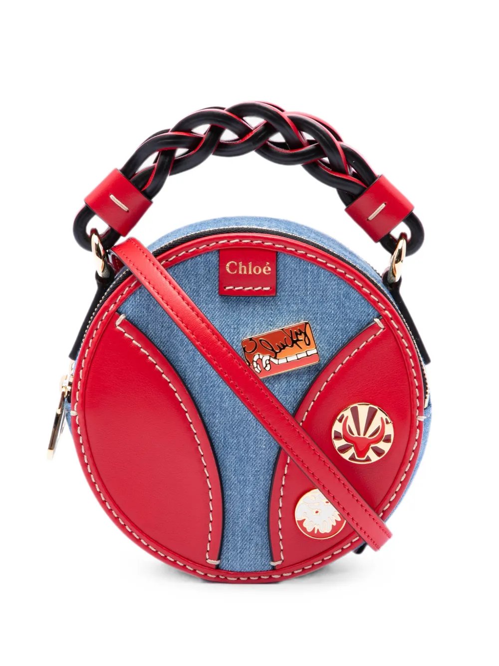 2021 Mini Denim and Calfskin Daria Round satchel