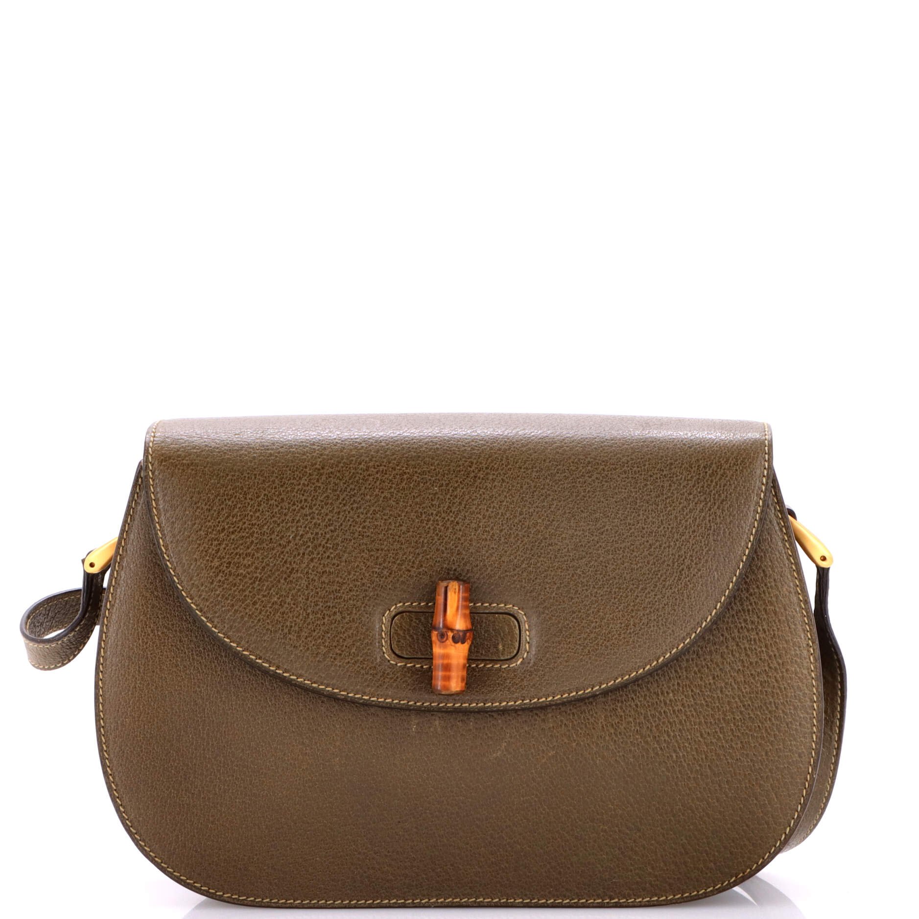 Vintage Convertible Bamboo Top Handle Bag Leather Medium
