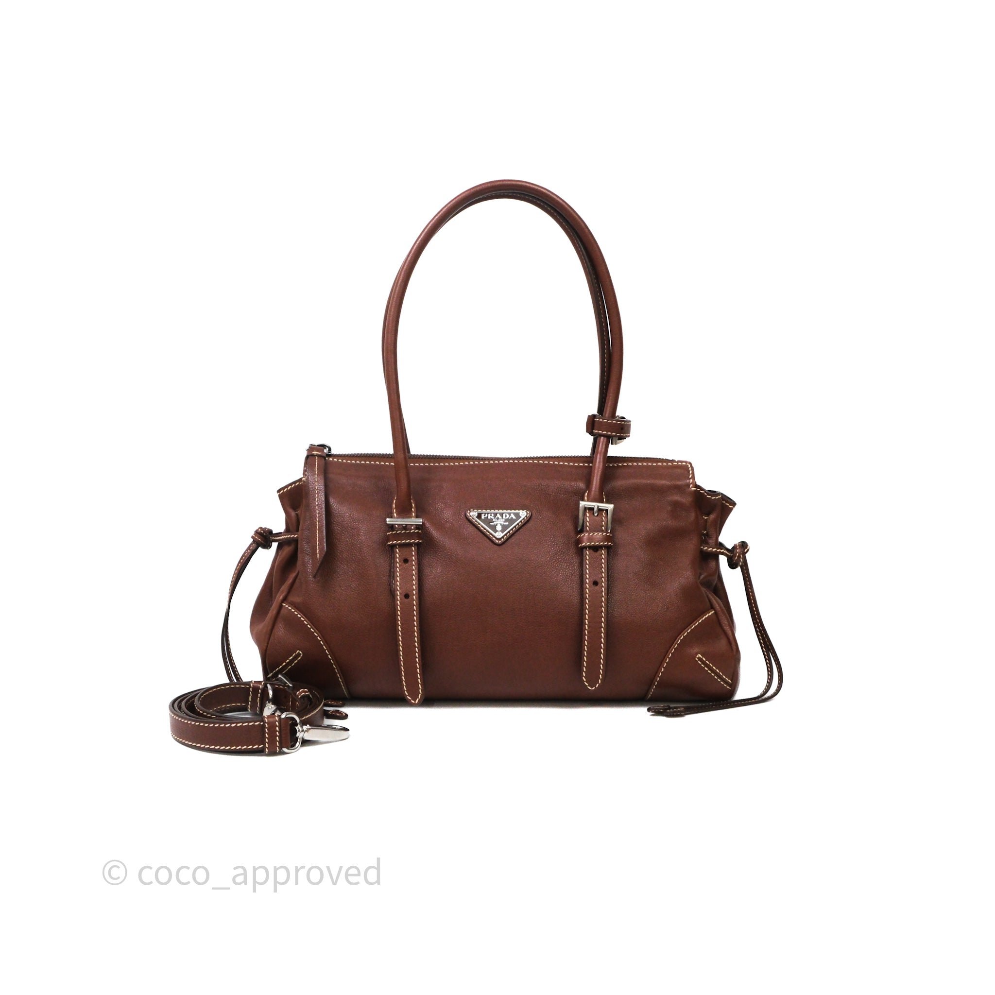 Prada Medium Antiqued Leather Tote Bag Brown