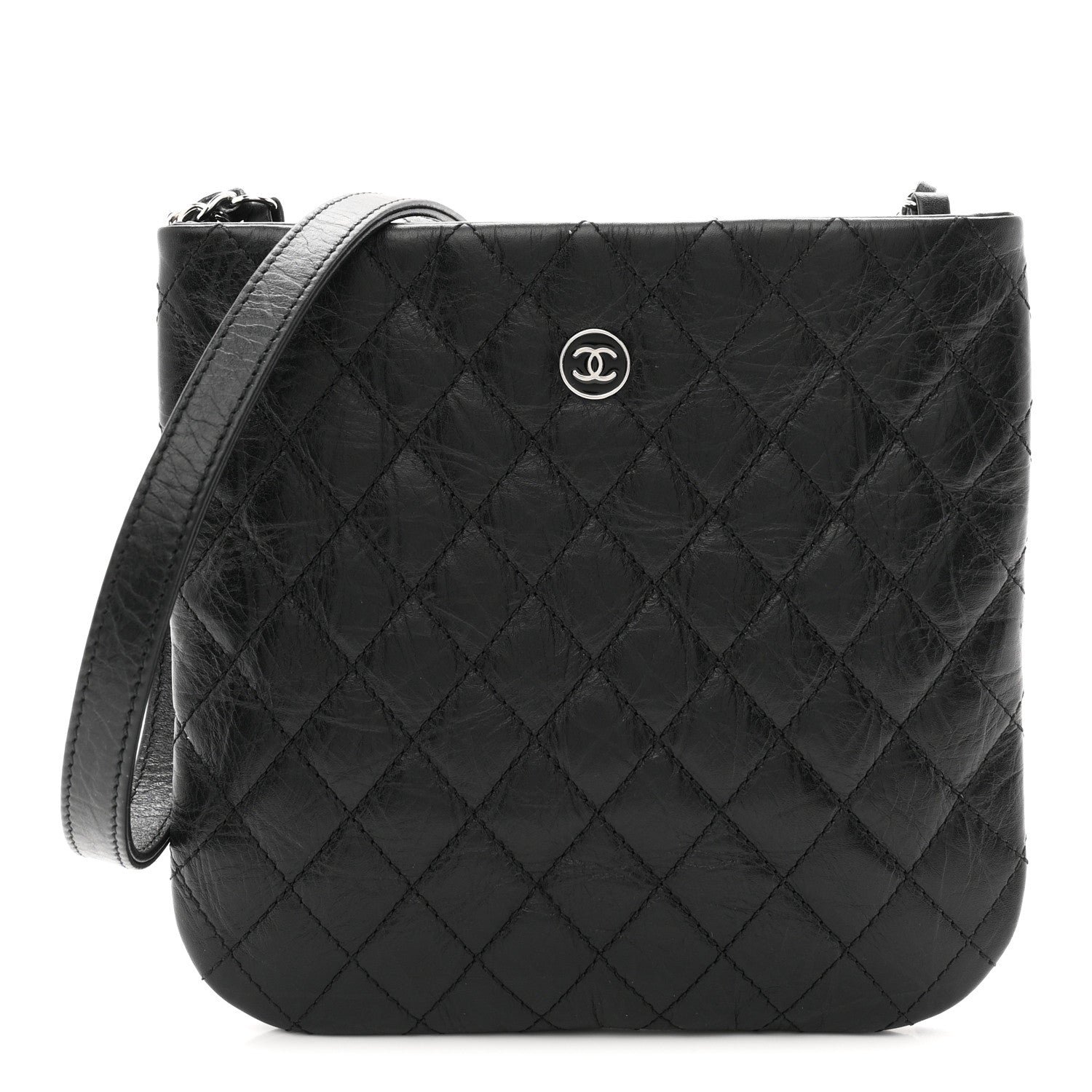Chanel Aged Calfskin Quilted Crossbody Bag Black