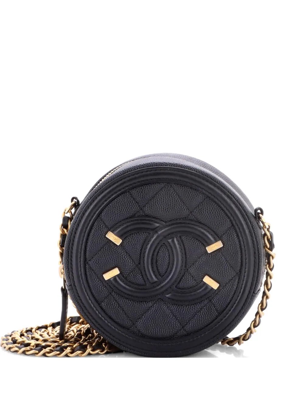 Filigree Round Clutch with Chain Quilted Caviar Mini crossbody bag