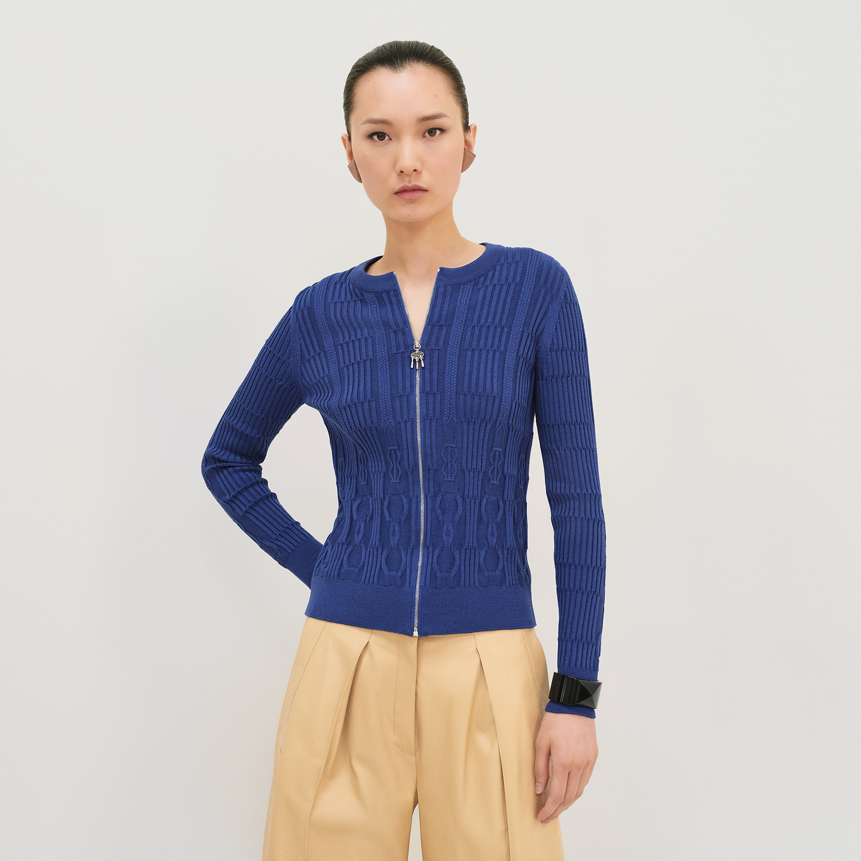 "Coaching" zipped cardigan