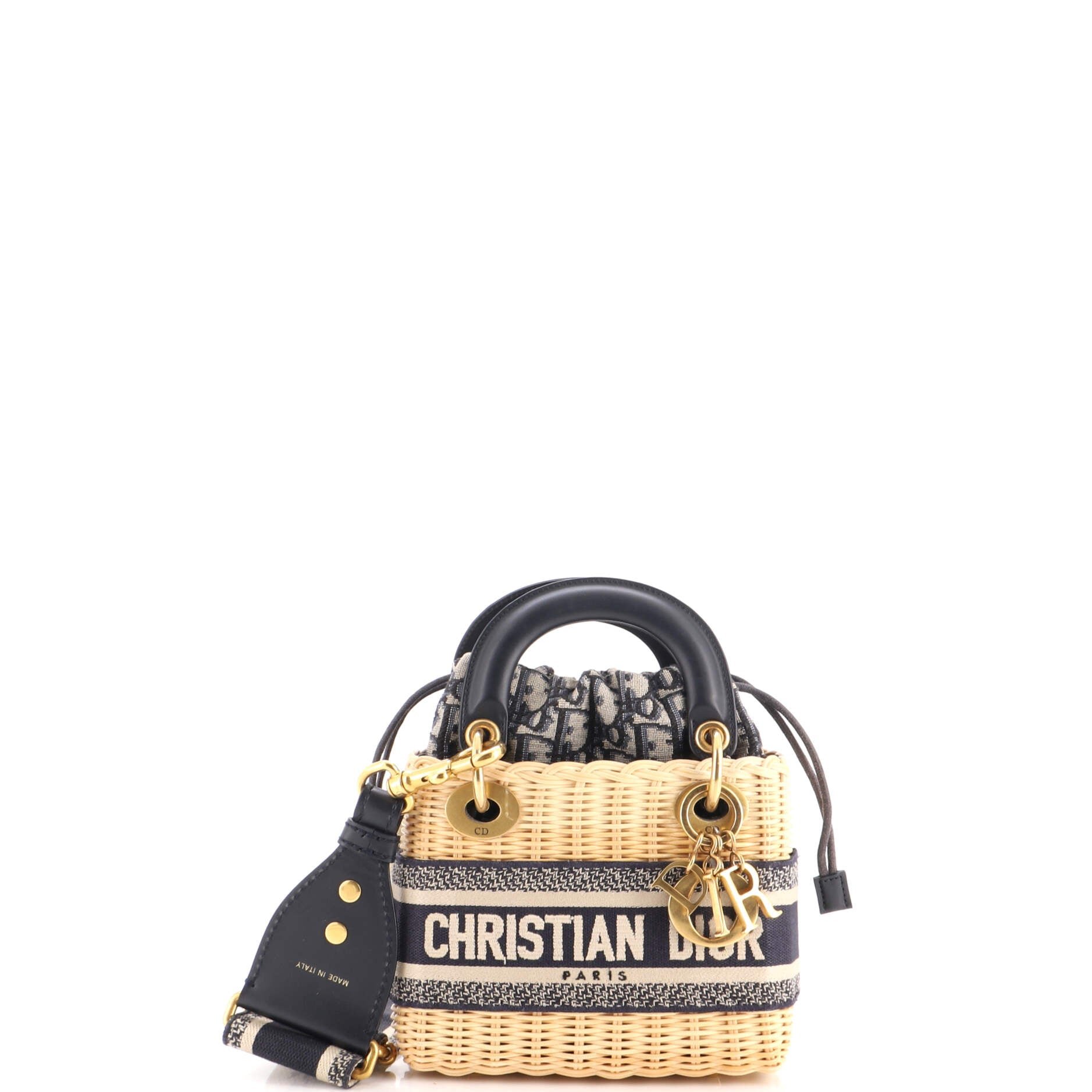 Lady Dior Bag Wicker and Oblique Canvas Mini
