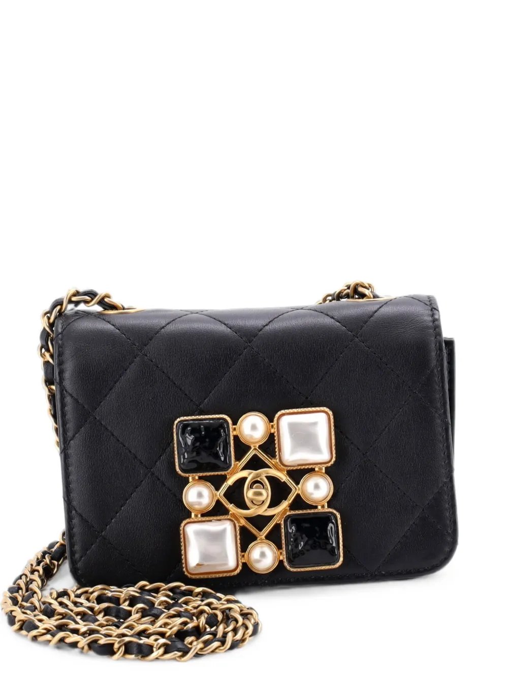 Resin and Pearl CC Full Flap Bag Quilted Calfskin Mini shoulder bag