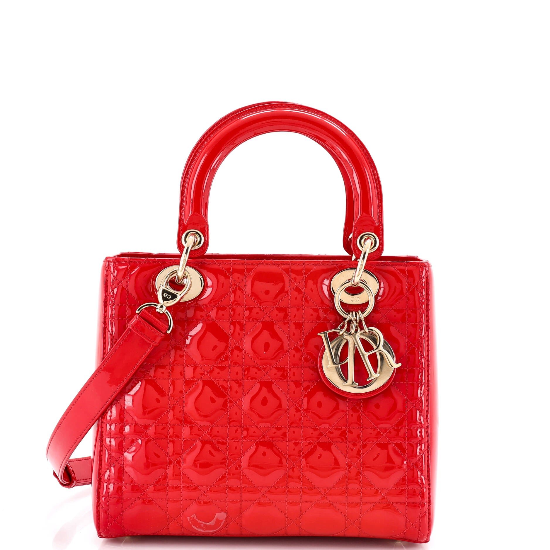 Lady Dior Bag Cannage Quilt Patent Medium