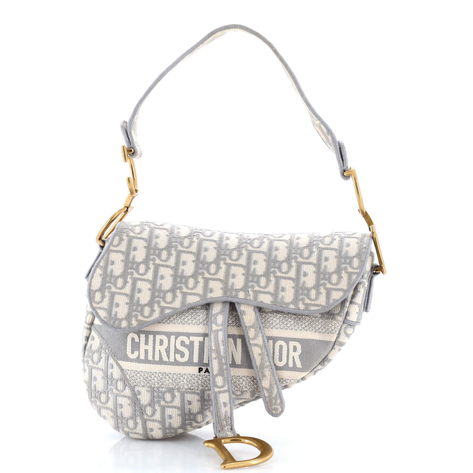 Dior Saddle Handbag Logo Embroidered Oblique Canvas Medium