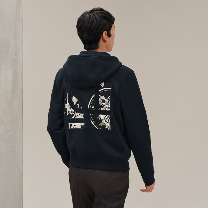Marine "Ex-libris" Hooded Sweater With Silk Detail