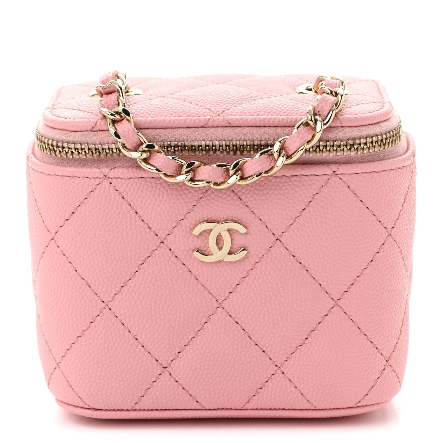 Chanel Caviar Quilted Mini Vanity Case With Chain Pink