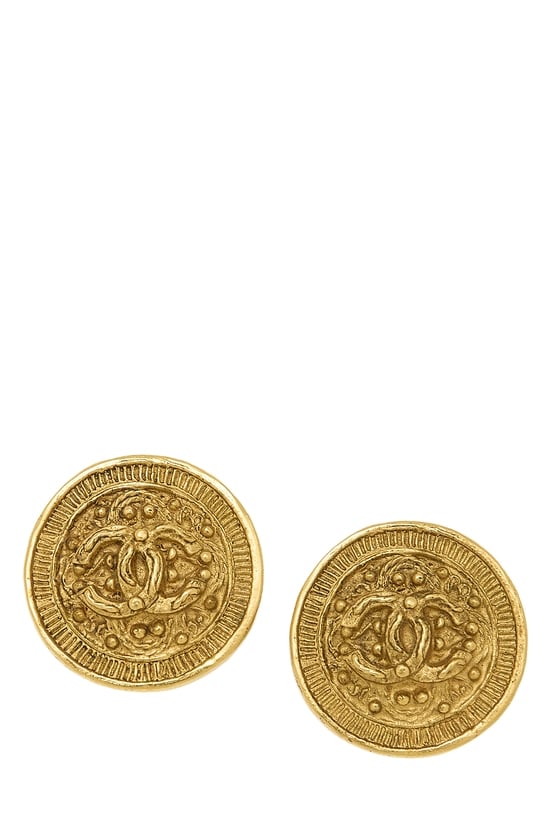 Gold Filigree 'CC' Round Earrings