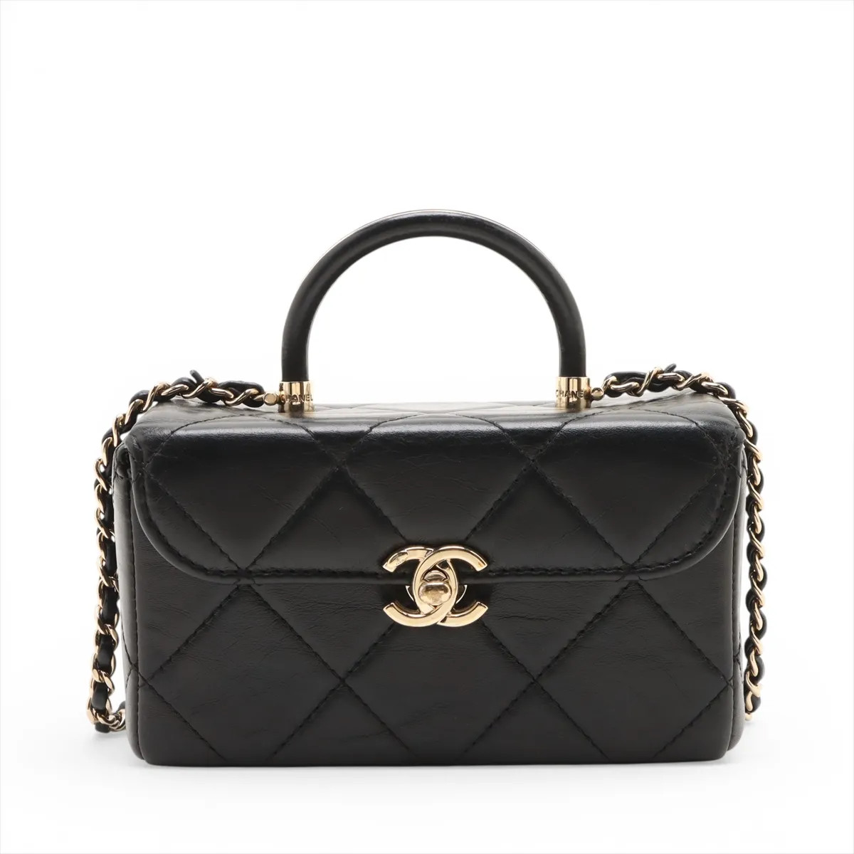 Chanel Matelasse Leather 2 Way Shoulder Bag Vanity Black Gold Metal Fittings ran