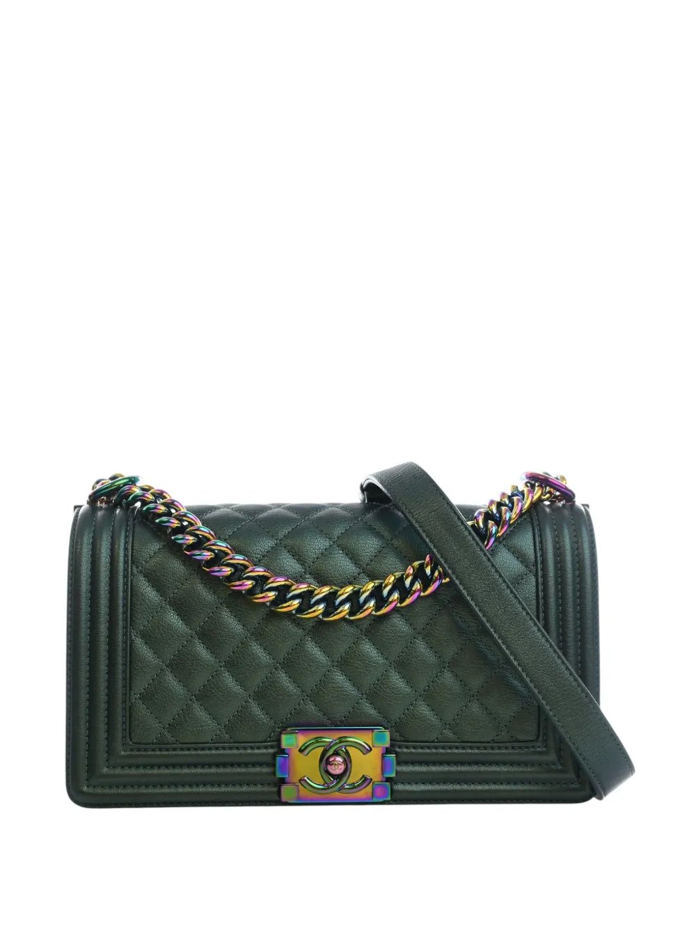 2015-2016 Old Medium Quilted Iridescent Goatskin Rainbow Hardware Boy Flap crossbody bag