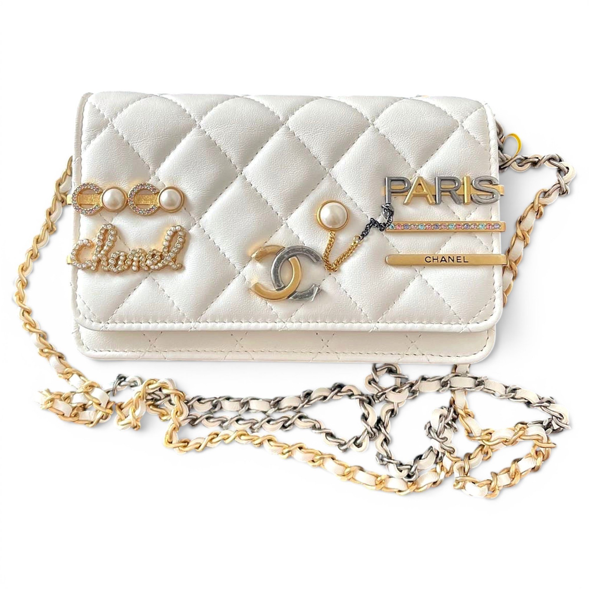 Trendy CC Wallet on Chain leather handbag
