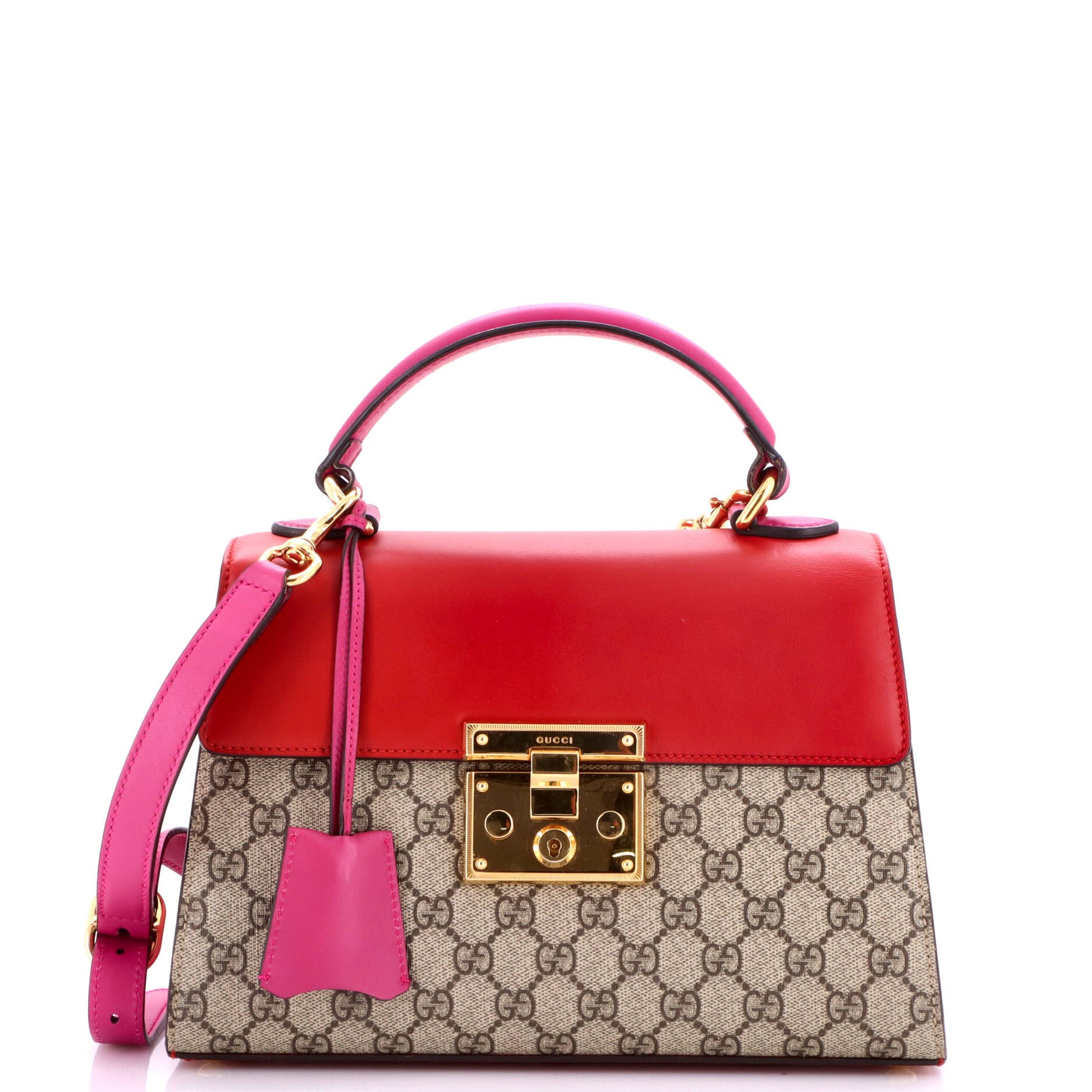 Padlock Top Handle Bag GG Coated Canvas and Leather Small