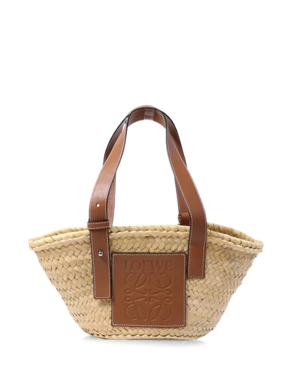 leather-patch basket tote bag