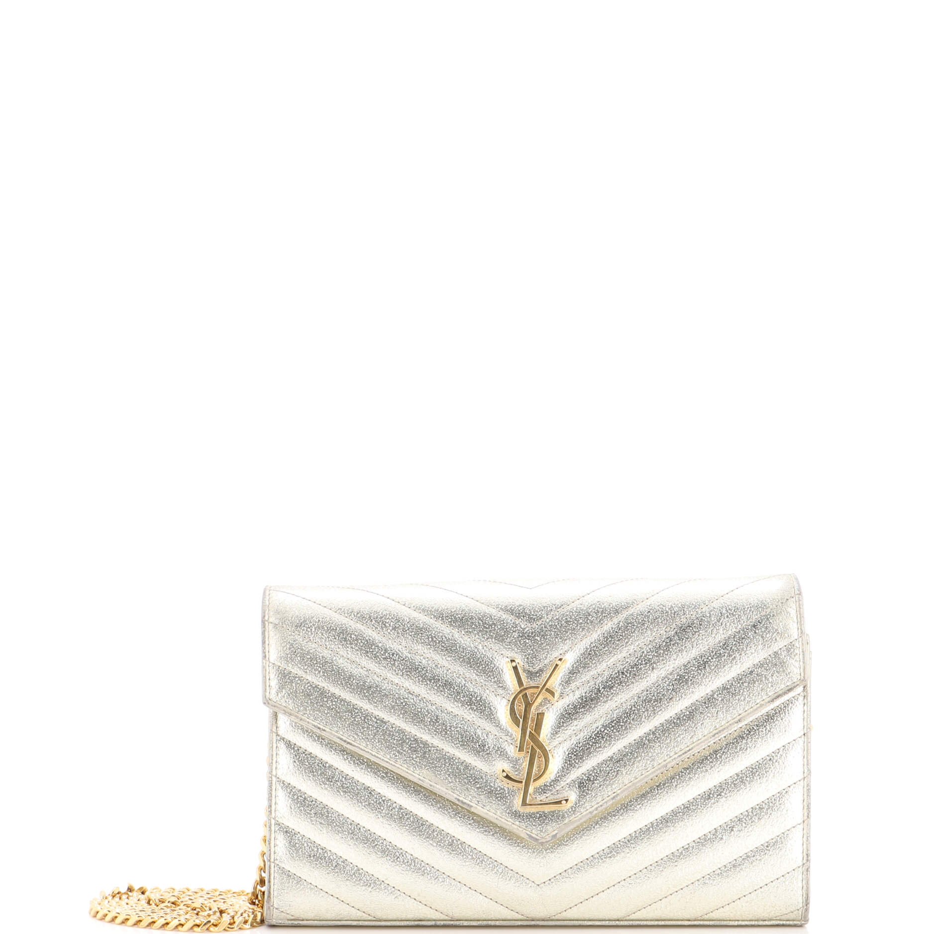 Classic Monogram Wallet on Chain Matelasse Chevron Metallic Leather Medium