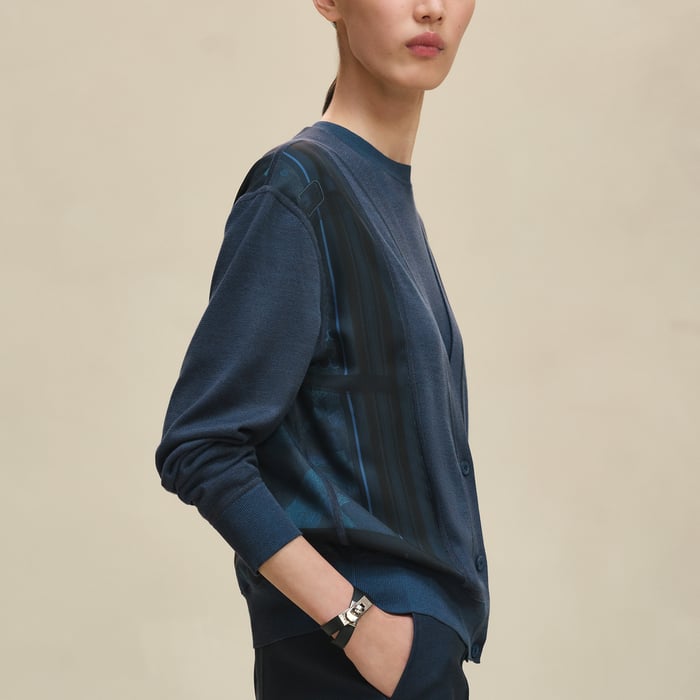 Bleu Encre "Coloriages De Jour" Short Long-sleeve Twillaine Cardigan