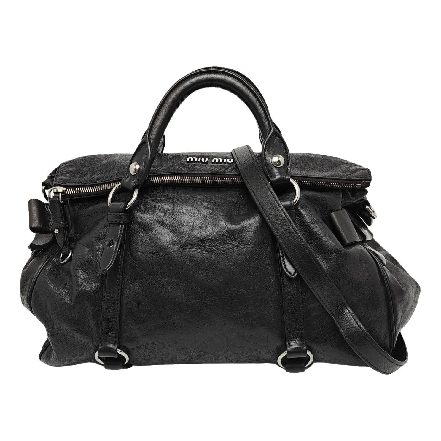 Bow bag leather handbag