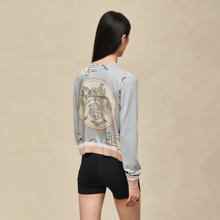 Gris Paruline "Ex-libris a Main Levee" Long-sleeve Twillaine Cardigan