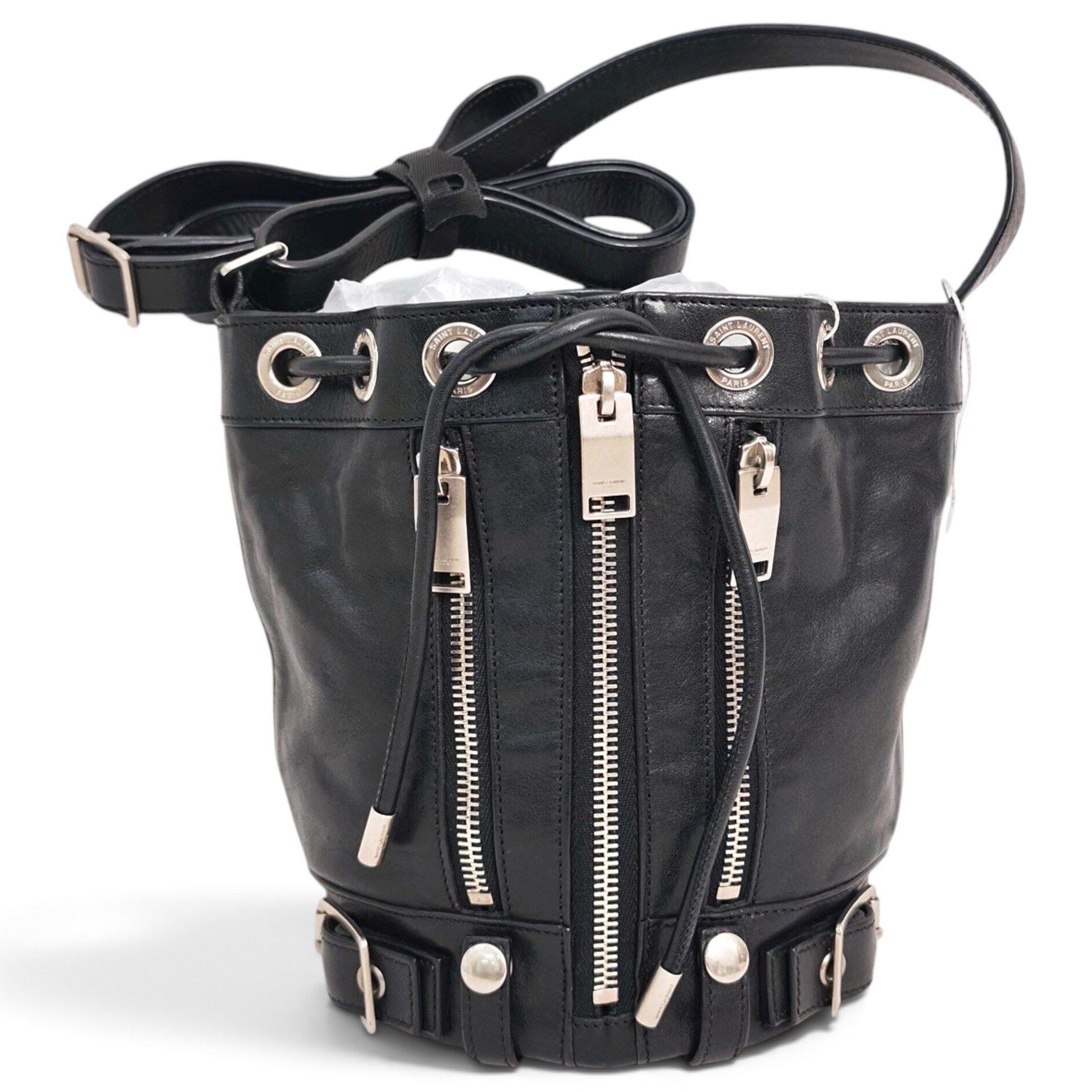 Monogram bucket leather crossbody bag
