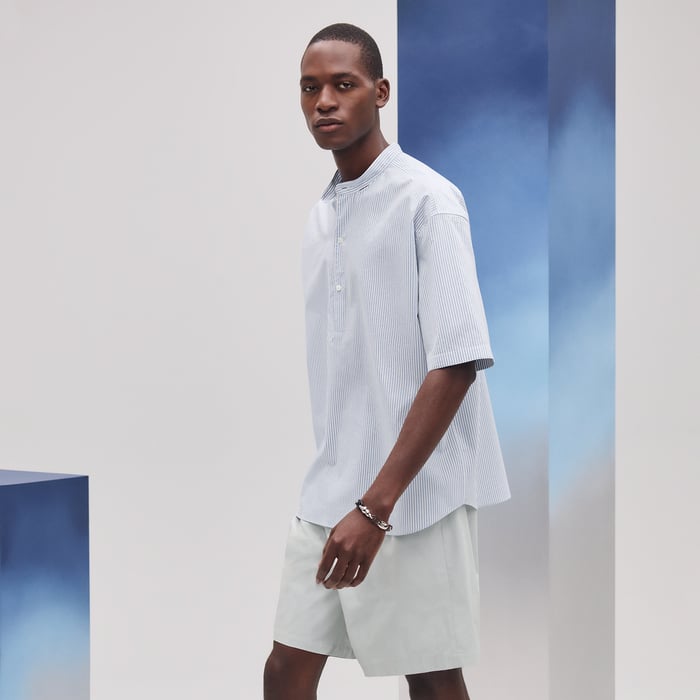 Bleu "Doubles Rayures Serties" Boxy Fit Shirt