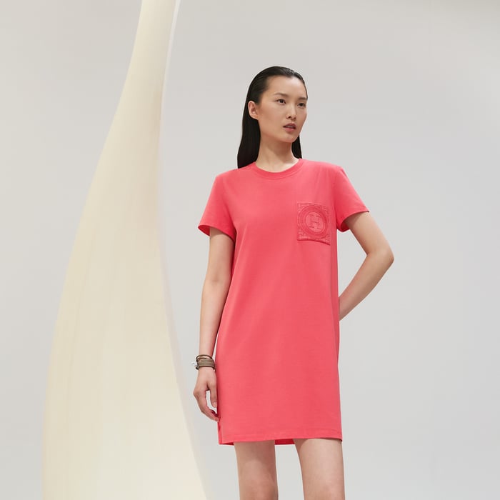 Rose Vermillon Embroidered Pocket Dress