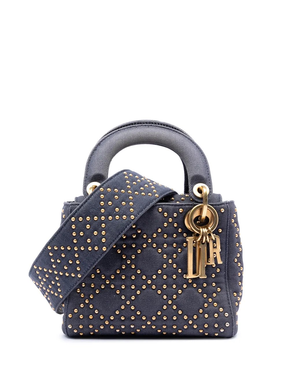 2017 Mini Denim Cannage Studded Supple Lady Dior satchel
