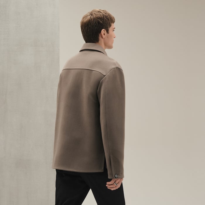 Taupe Overshirt With Leather Detail