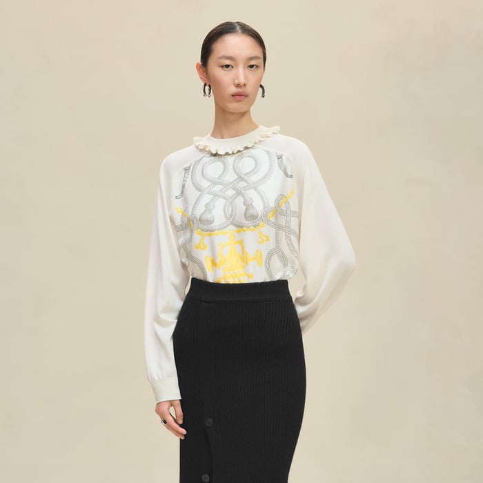 Blanc Nacre "Palefroi Remix" Long-sleeve Twillaine Sweater