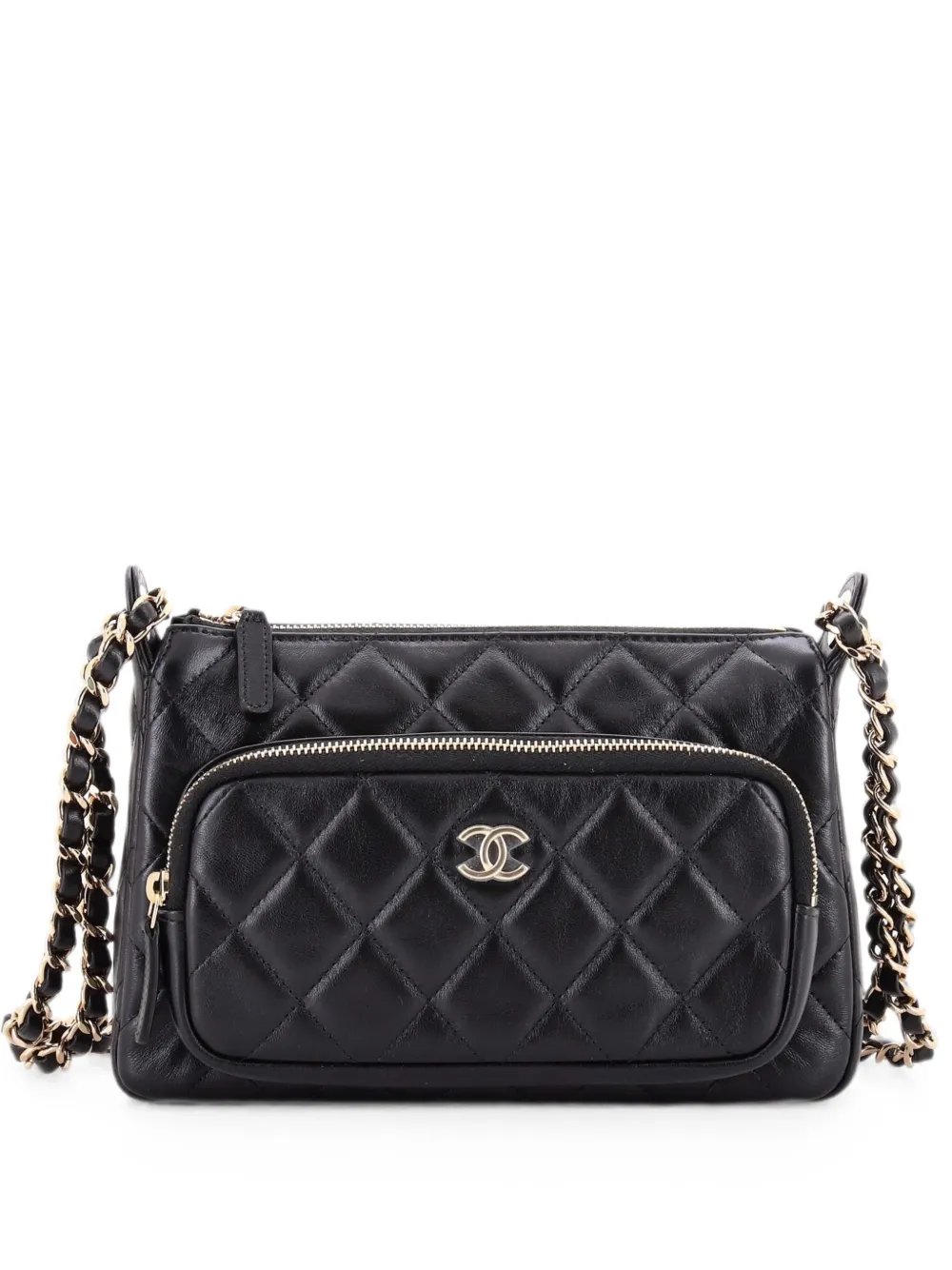 CC Front Pocket Zip Clutch with Chain Quilted Lambskin Large shoulder bag