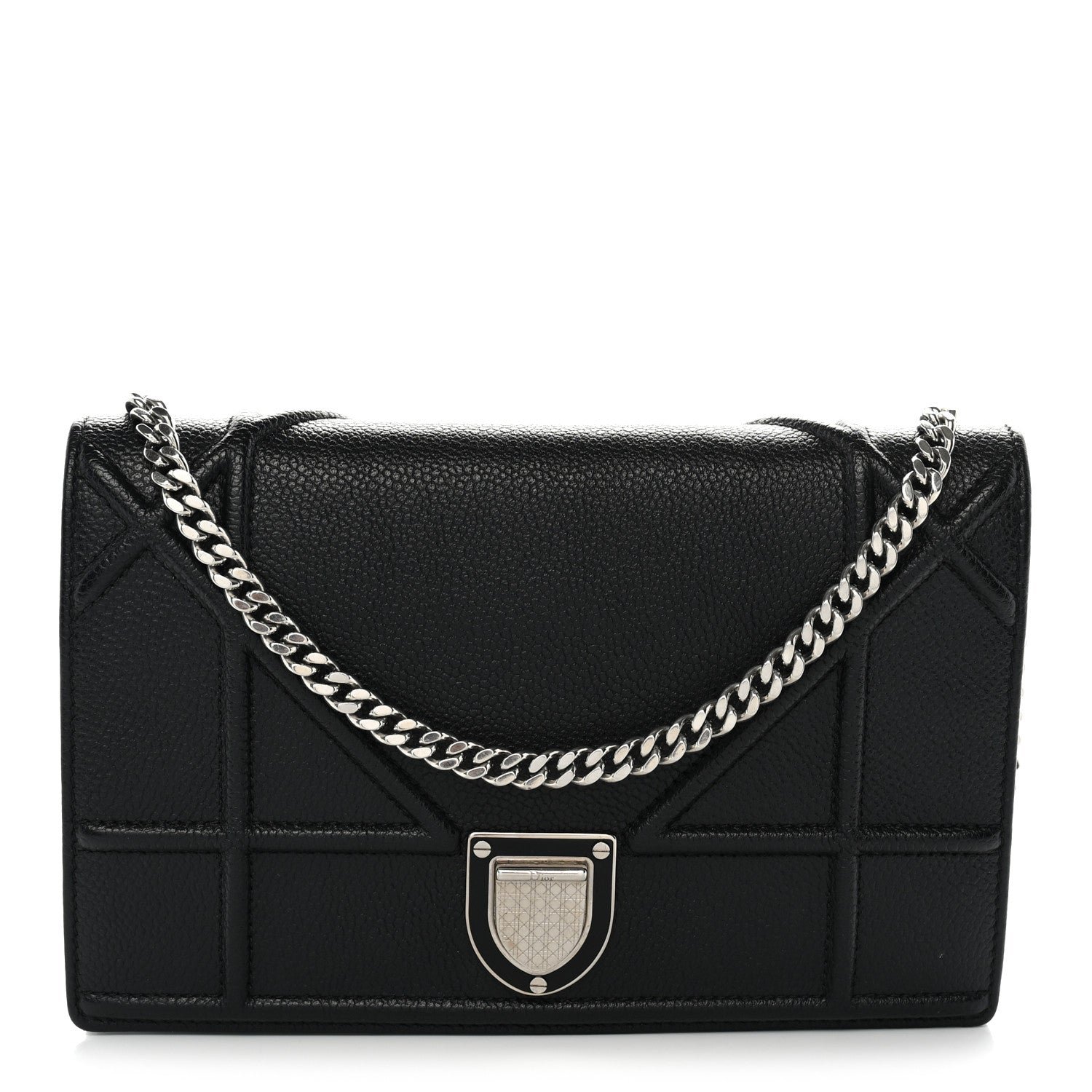 Christian Dior Grained Calfskin Diorama Wallet on Chain Pouch Black